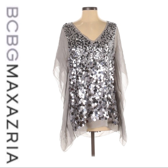 BCBGMaxAzria Tops - 💕SALE💕 BCBGMaxAzria Silver Sequins Silk Top